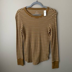 Aerie medium long sleeved ribbed knit shirt. Mustard yellow with white stripes